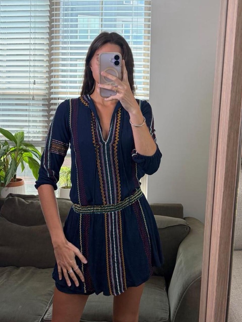Alice and Olivia navy bohemian mini dress